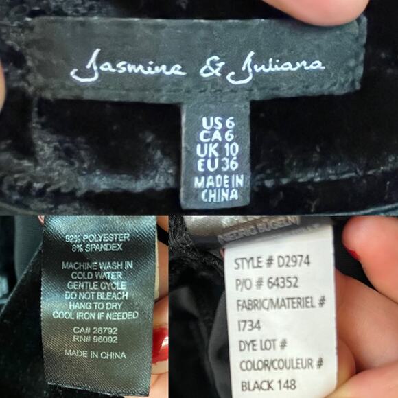 Dress Velvet Pants JASMINE & JULIANA Straight Leg Black High Rise Pockets 6 EUC - Picture 5 of 9
